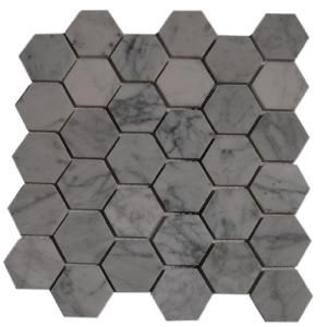 Splashback Tile Hexagon White Carrera Mesh Mounted Mosaic Floor and Wall Tile   6 in. x 6 in. Tile Sample (1 sq. ft./case) L5D2 MARBLE TILE
