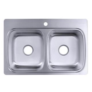 KOHLER Verse Self Rimming Stainless Steel 33x22x8.25 1 Hole Double Bowl Kitchen Sink K 3371 1 NA