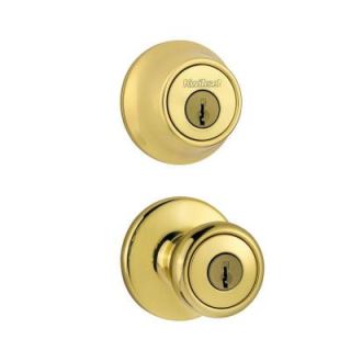 Kwikset Tylo Polished Brass Entry Knob and Double Cylinder Deadbolt Combo Pack 695T 3 CP