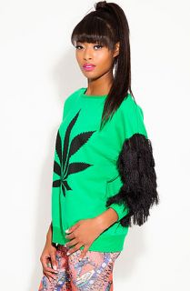 See You Monday Sweater The Happy Hour Leaf Fringe in Green and Black