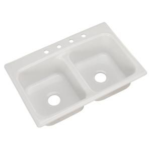 Thermocast Beaumont Drop in Acrylic 33x22x9 4 Hole Double Bowl Kitchen Sink in White 10400