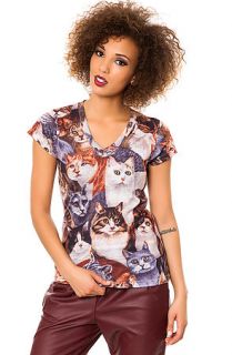 Beloved V Neck Tee The Cats in Brown and Grey