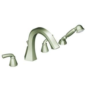 MOEN Felicity 2 Handle Deck Mount Roman Tub Faucet Trim with Hand Shower in Brushed Nickel TS244BN