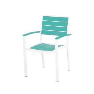 POLYWOOD Euro Patio Dining Arm Chair in Satin White/Aruba A200 13AR