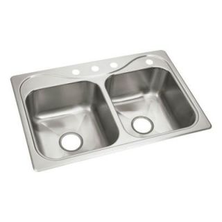 STERLING Southhaven X Drop In Stainless Steel 33x22x8 1/2 4 Hole Double Bowl Kitchen Sink 11855 4 NA