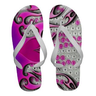 Pink Heart and Flames on Bling Glitter Background Sandals