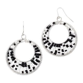 MIXIT Mixit Silver Tone Rhodium with Black and White Seed Bead Hoop Earrings