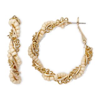 Decree Gold Tone and Seed Bead Hoop Earrings, White
