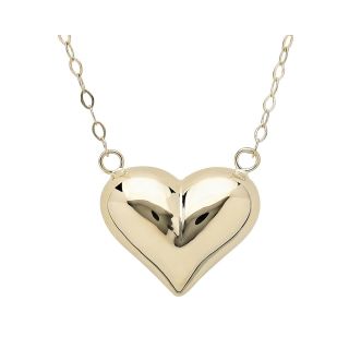 14K Yellow Gold Polished Puffed Heart Necklace, Womens