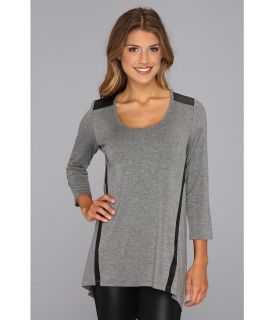 C&C California Stretch Rayon with Faux Leather Trim Womens T Shirt (Gray)