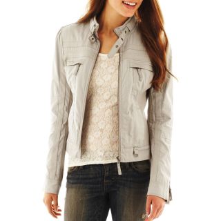 Faux Leather Jacket, Silver, Womens