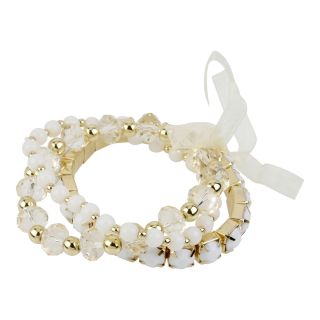 MIXIT Mixit White & Gold Tone 3 Row Stretch Bracelet