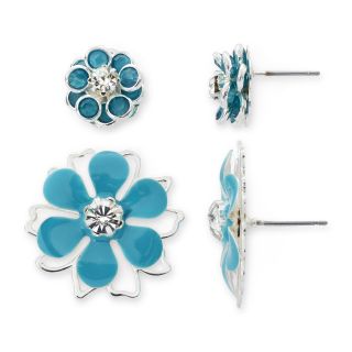 MIXIT Silver Tone and Blue Metal Flower 2 pr. Earring Set
