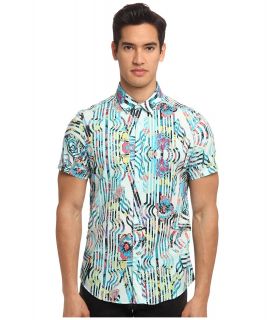 Versace Jeans S/S Printed Button Up Mens Short Sleeve Button Up (Blue)