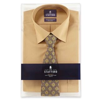 Stafford Easy Care Dress Shirt & Tie Boxed Set, Gold, Mens
