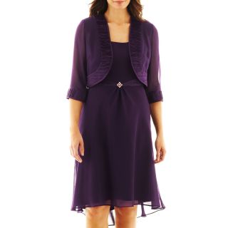 Dana Kay Embellished Dress with Jacket, Eggplant (Purple)