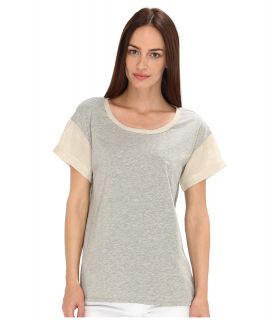 tibi Raffia Trim Tops Short Sleeve Top Womens T Shirt (Gray)