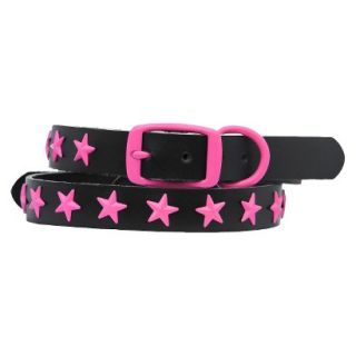 Platinum Pets Black Genuine Leather Dog Collar with Stars   Pink (17 20)