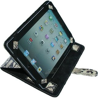 Luxury Exotic Python Embossed Leather Stand Up IPad Cover Charcoal Gre