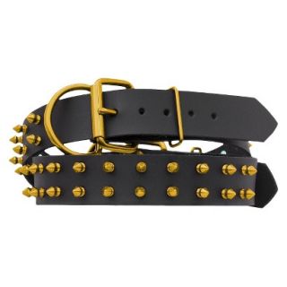 Platinum Pets Black Genuine Leather Dog Collar with Spikes   Gold ( 20 24)