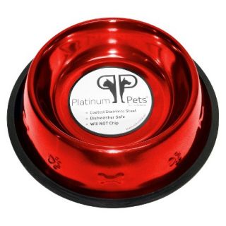 Platinum Pets Stainless Steel Embossed Non Tip Dog Bowl   Red (4 Cup)