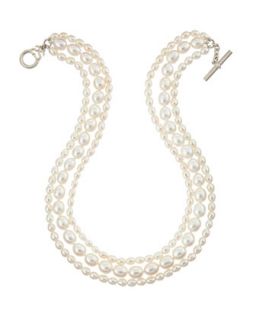 Three Strand Pearl Toggle Necklace