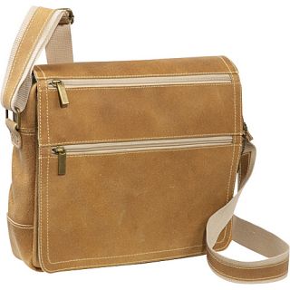 Double Zip Distressed Leather Small Messenger Distressed Tan  