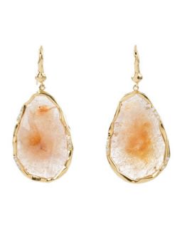 Peach Sapphire & Diamond Pear Shape Dangle Earrings