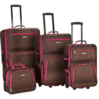 Safari 4 Piece Luggage Set Pink Leopard   Rockland Luggage Lugg