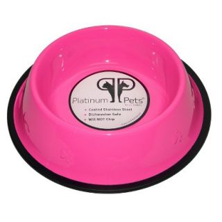 Platinum Pets Stainless Steel Embossed Non Tip Dog Bowl   Pink (12 Cup)