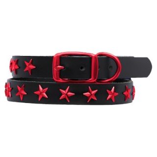 Platinum Pets Black Genuine Leather Dog Collar with Stars   Red (17 20)