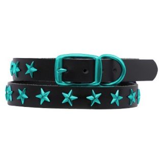Platinum Pets Black Genuine Leather Dog Collar with Stars   Teal (9.5   12.5)