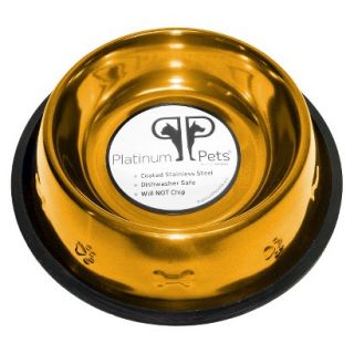 Platinum Pets Stainless Steel Embossed Non Tip Dog Bowl   Gold (7 Cup)