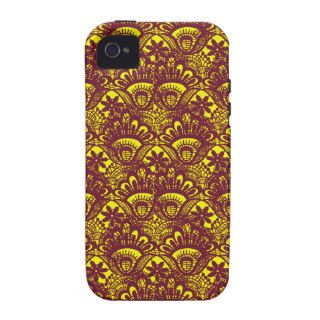 Elegant Maroon and Yellow Lace Damask Pattern Vibe iPhone 4 Covers