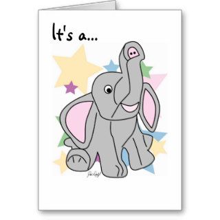 Birth Announcement   Boy or Girl Elephant Design Greeting Card