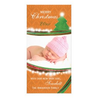 Merry Christmas Green & Orange New Baby Photocards Picture Card