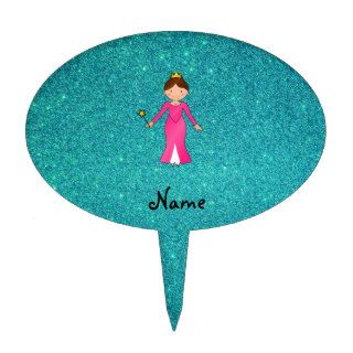 Personalized name pink princess turquoise glitter cake topper