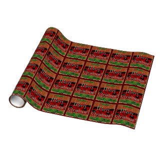 Red Satin and Holly Merry Christmas Gift Wrap Paper