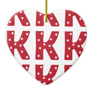 Letter K   White Stars on Dark Red Christmas Ornaments