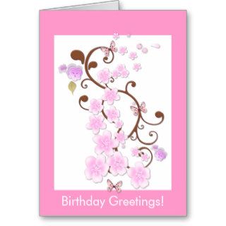 Birthday Greetings Flowers Butterflies Card