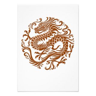 Traditional Brown Chinese Dragon Circle Custom Invites