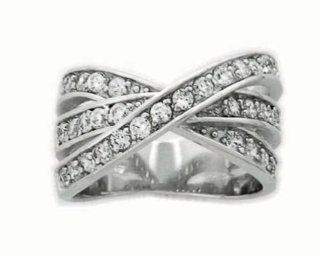 Size 5 Triple Band Cross Over Design with Cubic Zirconia Silver Ring Jewelry