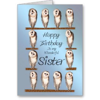 Sister, Curious owls birthday card.