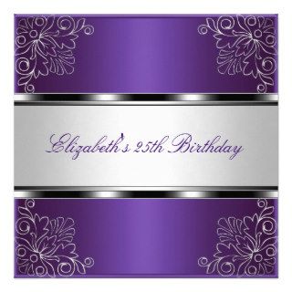 Purple Silver Floral 25th Birthday Party Event Invites