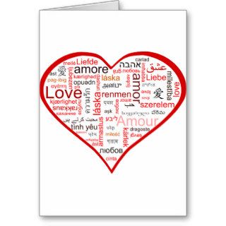 Red Heart full of Love in many languages Card
