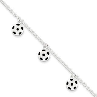 Sterling Silver Enameled Soccer Ball Bracelet. Metal Wt  3.17g Link Bracelets Jewelry