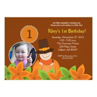 Little Pumpkin Thanksgiving 5x7 Photo Birthday Invitations