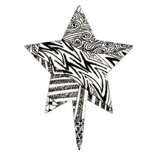 Zentangle in Black and White  Abstract Manatee Star Cake Picks