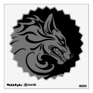 Aggressive Grey and Black Tribal Wolf Wall Decals