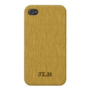 Faux wood type natural, add your initials cover for iPhone 4